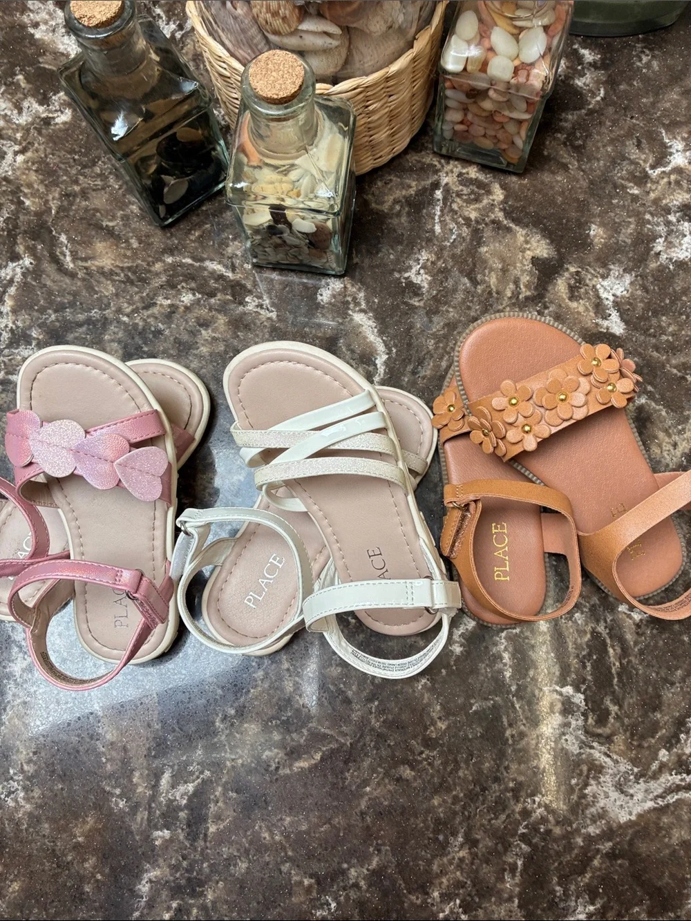 The Children's Place Girls' 3 prs Sandals in Pink, White, Tan